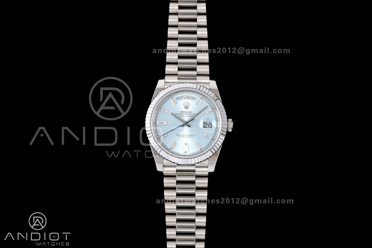 Day Date 40 SS RGF 1:1 Best Edition Ice Blue Crystal Dial on President Bracelet VR3255 V2